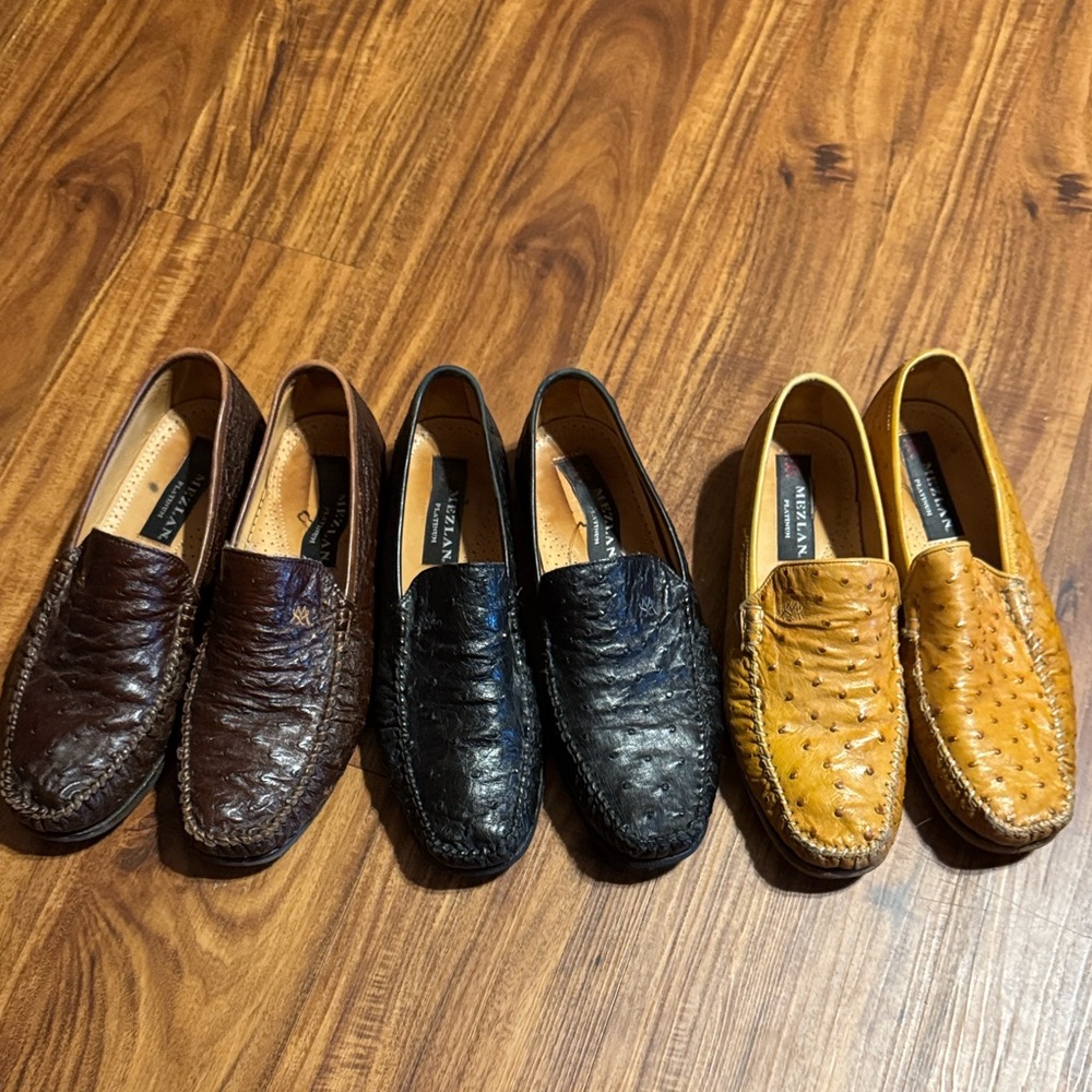 Mezlan Exotic Leather Loafers - Brown, Black, and Tan (3 pairs) Sz 8